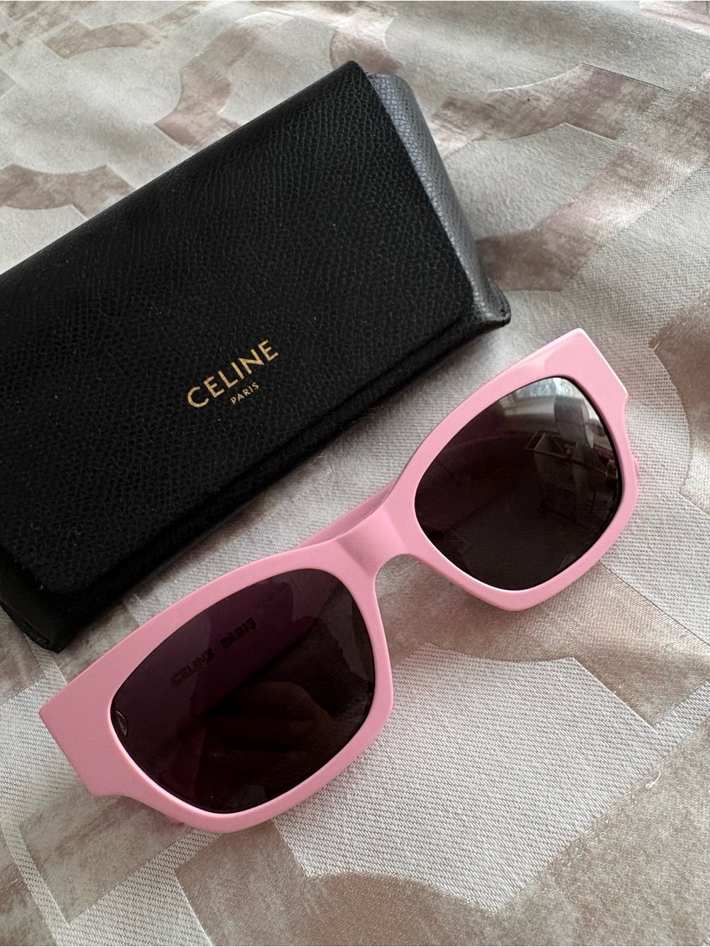 Celine Pink Square-Frame Sunglasses with Dark Lenses